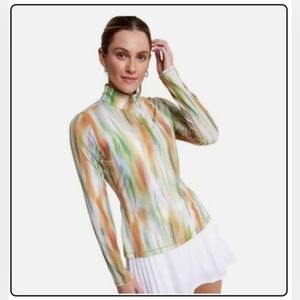 CALIA Texture UV Quarter Zip Multicolor Long Sleeve Top, NWT